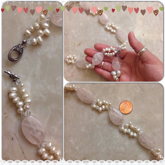 🎉HP🎉✨ Rose Quartz w/Two Strands White FW Pearls✨ - Picture 3 of 4